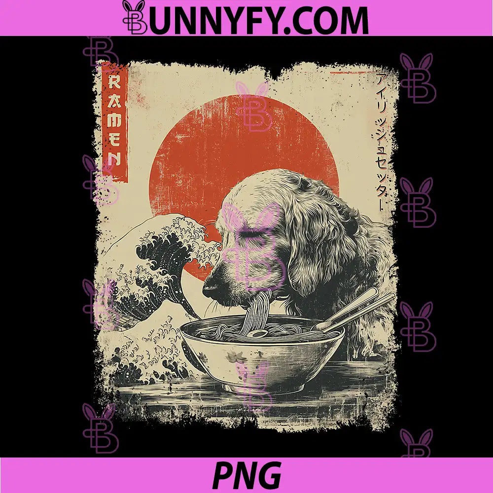Irish Setter Ramen Lover PNG, Vintage Japanese Noodle Dog Art PNG