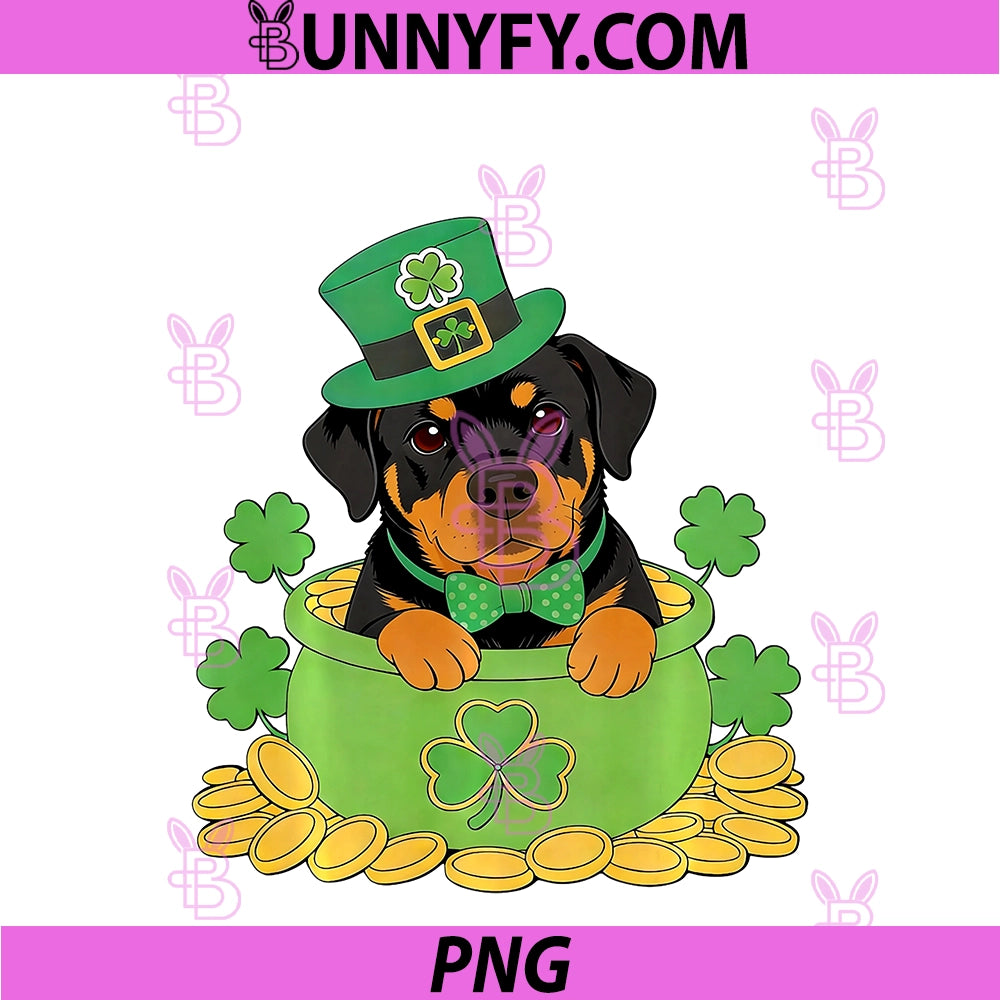 Irish Shamrock Leprechaun Rottweiler Dog PNG, St. Patrick’s Day PNG