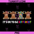 It's Ok To Be Different PNG, Highland Cow Puzzle Autism Awareness PNG