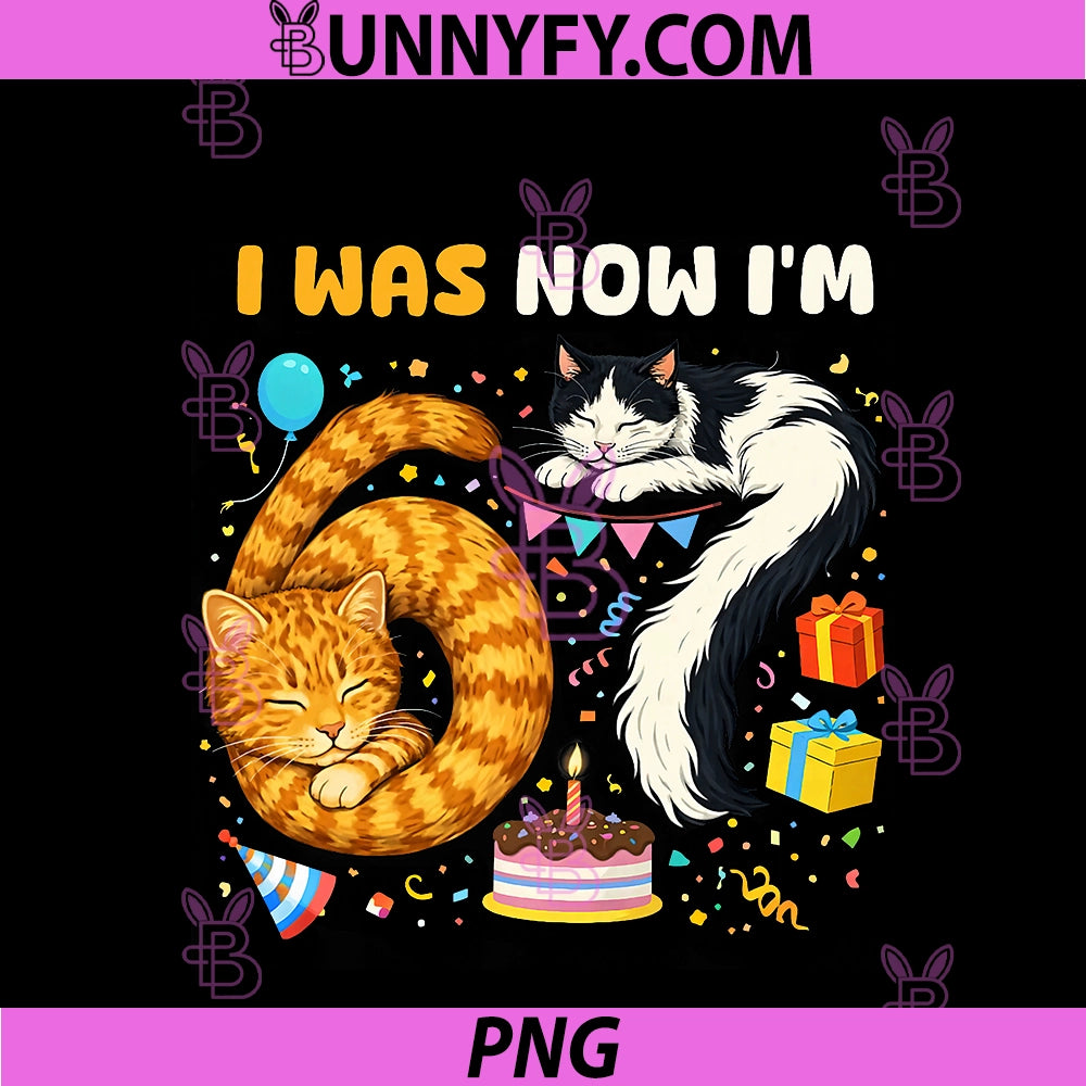 I Was 6 Now I'm 7 Birthday PNG, 7 Years Old Birthday Funny Cats PNG