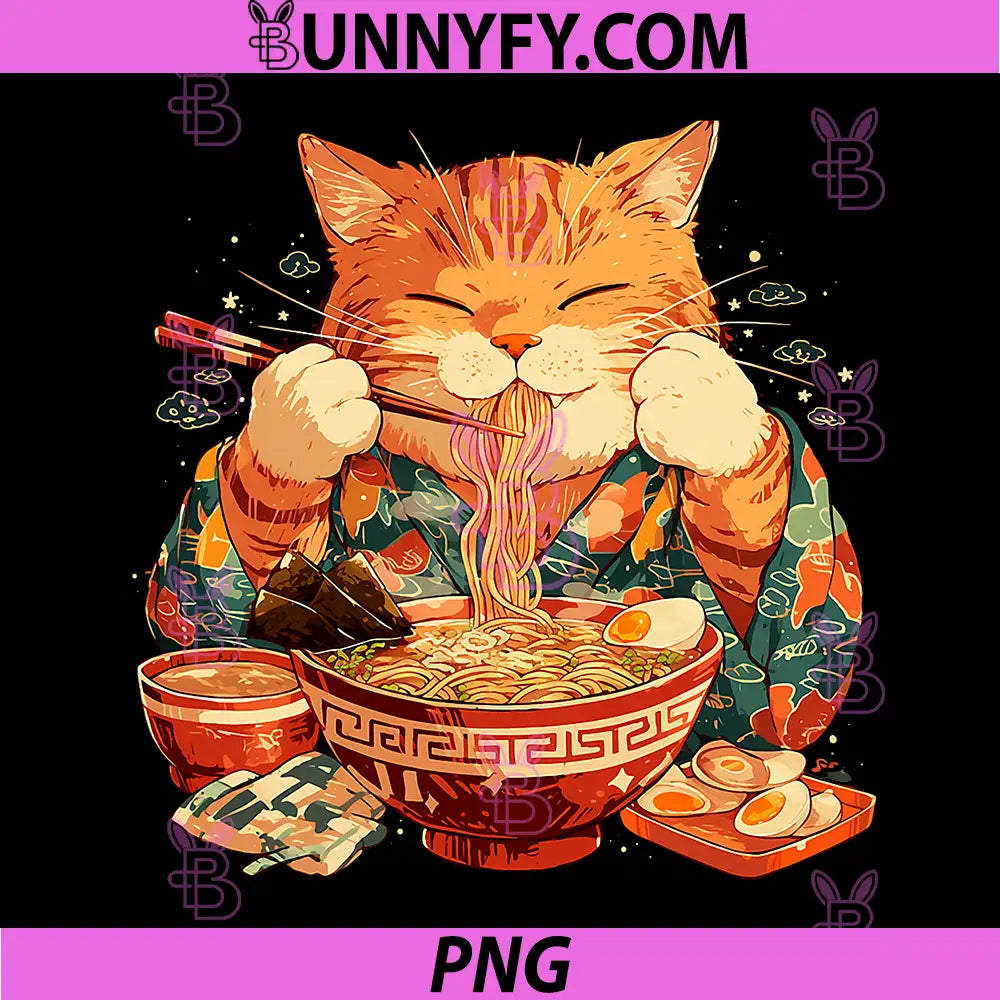 Japanese Art Ramen Cat Ninja PNG, Anime Style Samurai Cat PNG