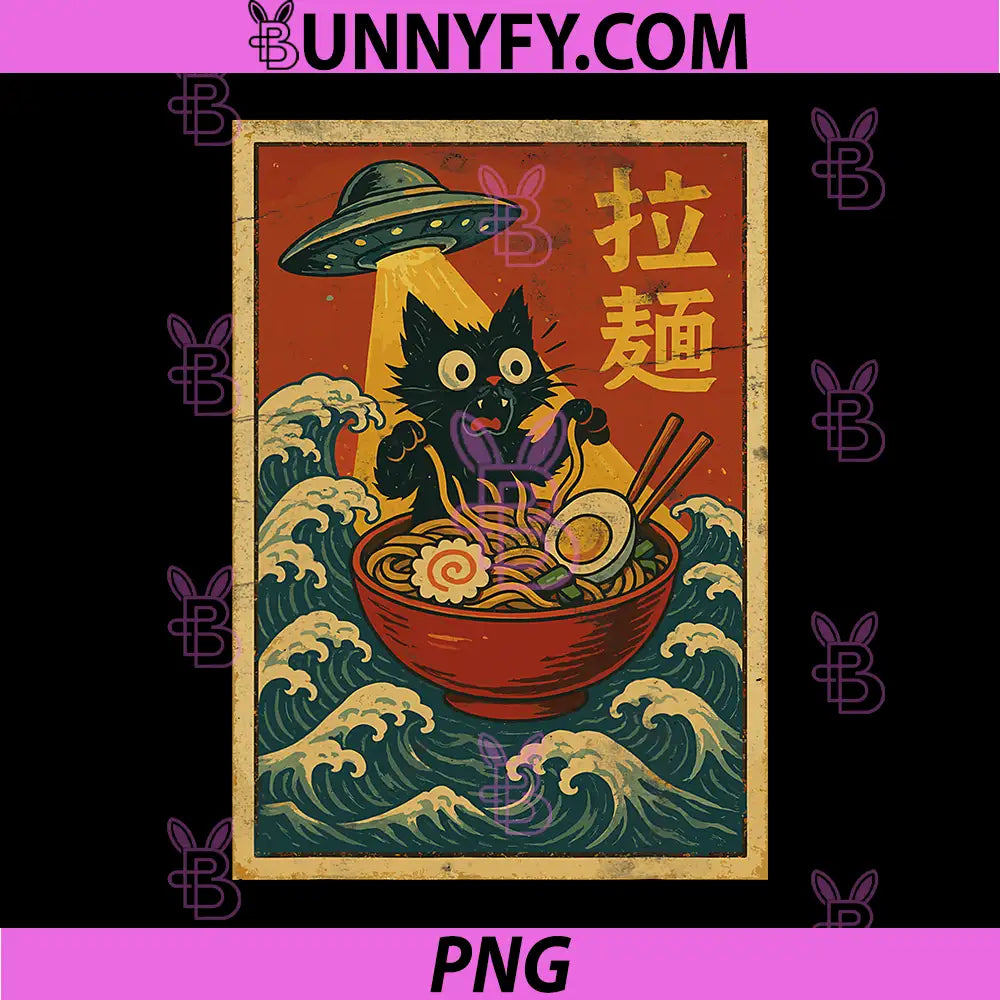 Japanese Black Cat Eating Ramen PNG, UFO Anime PNG