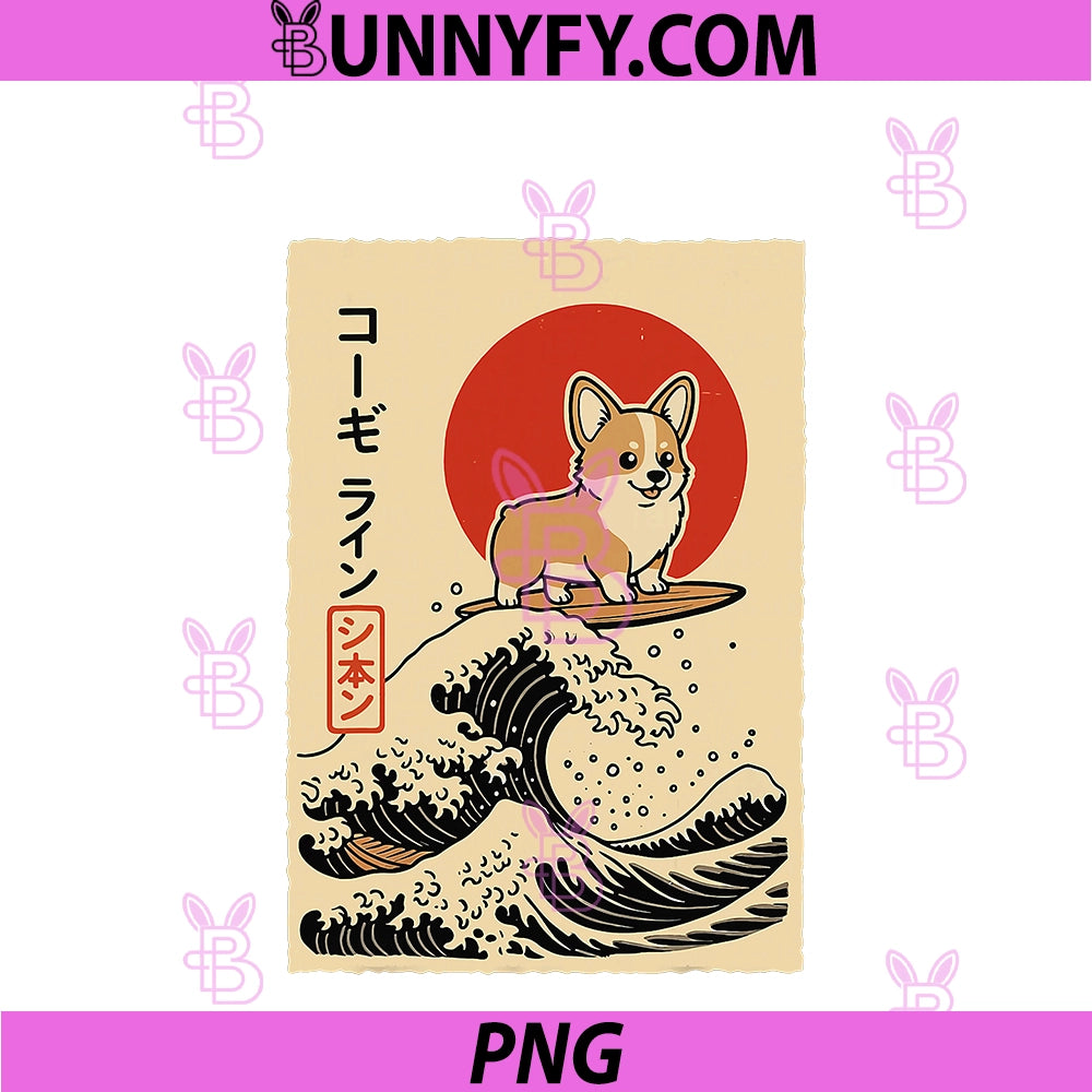 Japanese Corgi PNG, Surfing Great Wave Japan PNG