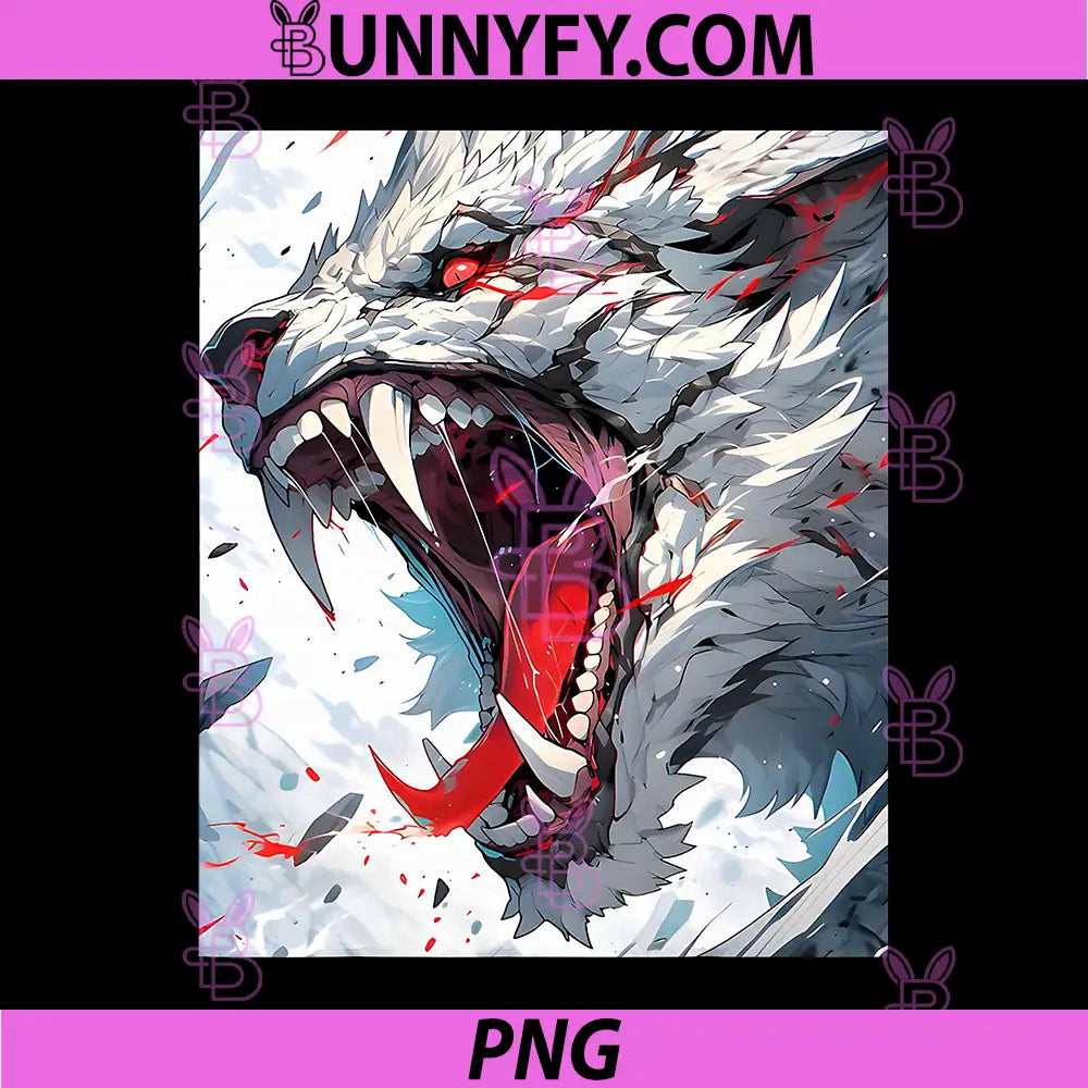 Fierce White Wolf Roaring Art PNG, Anime Fantasy Beast Illustration PNG