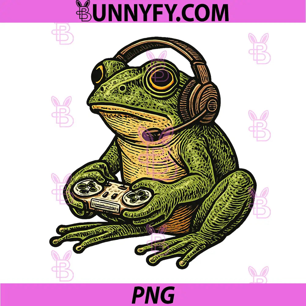 Japanese Gamer Frog Art PNG, Funny Vintage Gaming PNG