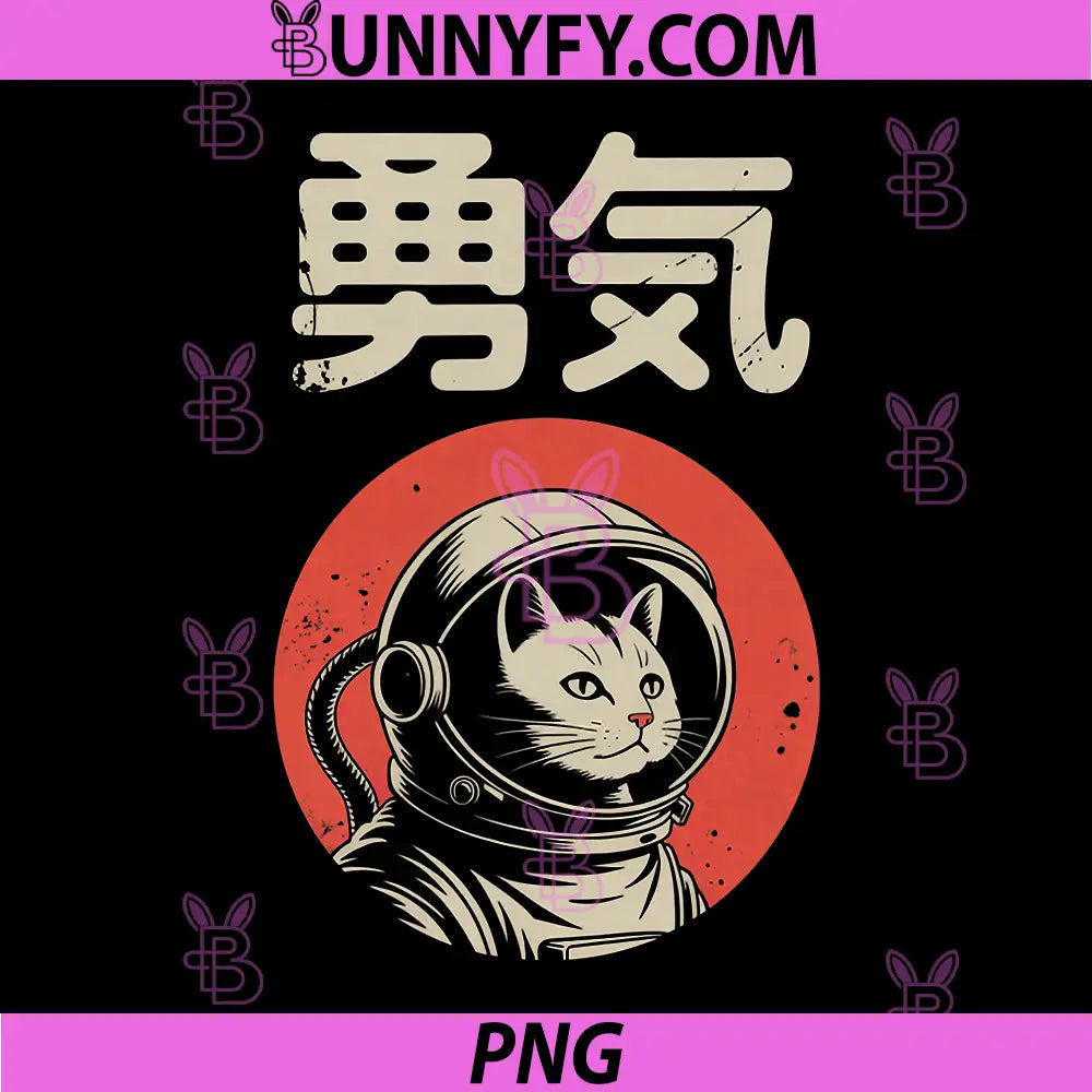 Japanese Space Cat PNG, Minimalist Astronaut Courage Kanji PNG