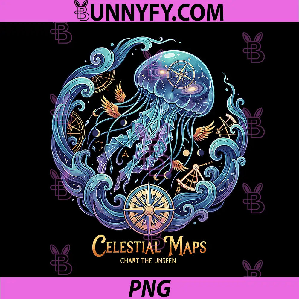 Jellyfish Nautical PNG, Star Chart Fantasy Art PNG
