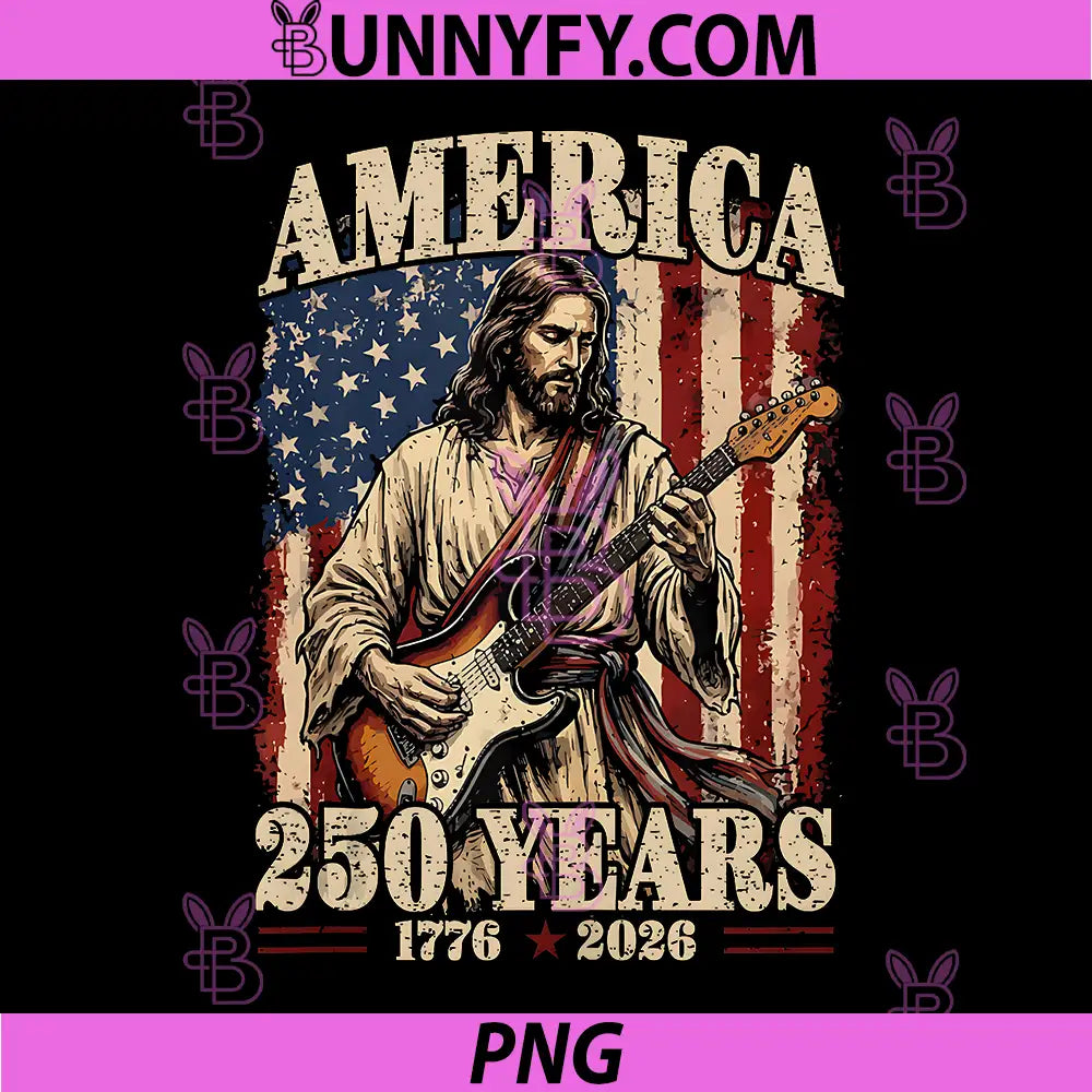 Jesus Playing Guitar American Flag PNG, USA 250 Years 1776 2026 PNG