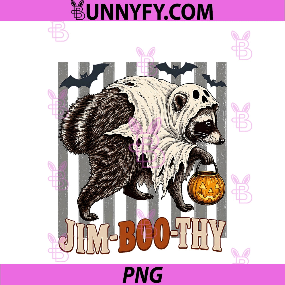 Jim-Boo-Thy PNG, Funny Spooky Jimothy Ghost Raccoon Halloween PNG