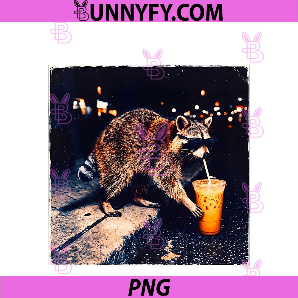 Jimothy Drinking Iced Coffee PNG, Funny Raccoon Animal Meme PNG