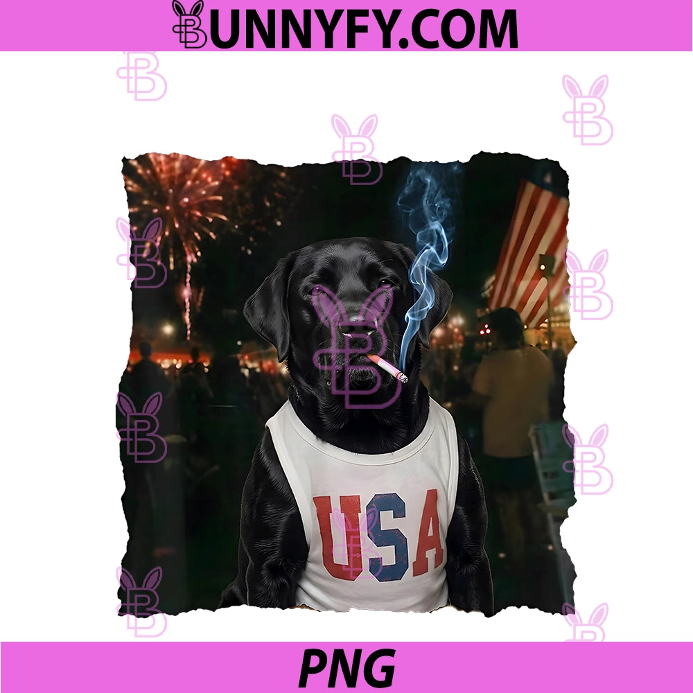 July 4th Patriotic Black Lab Dog PNG, Smoking Cigarette 250 Years PNG