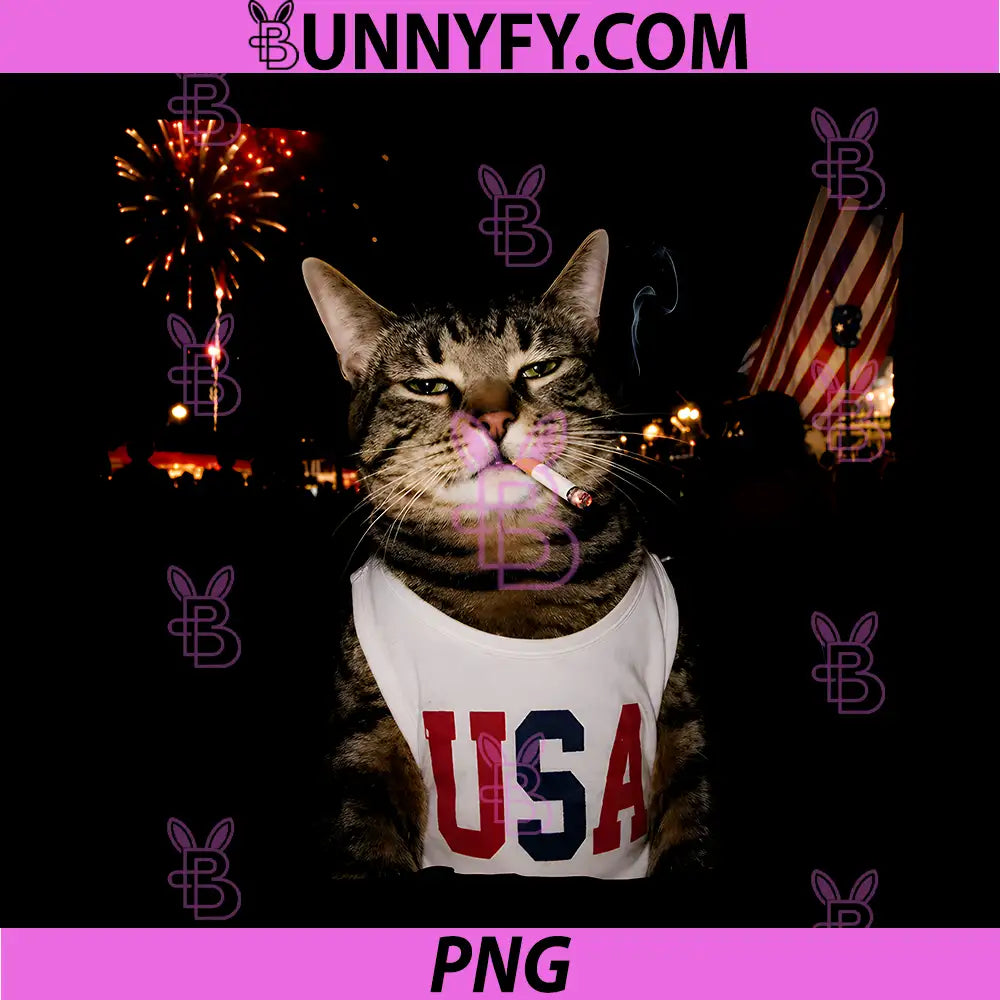 July 4th Patriotic Cat Smoking PNG, Cigarette 250 Years Cat Lover PNG
