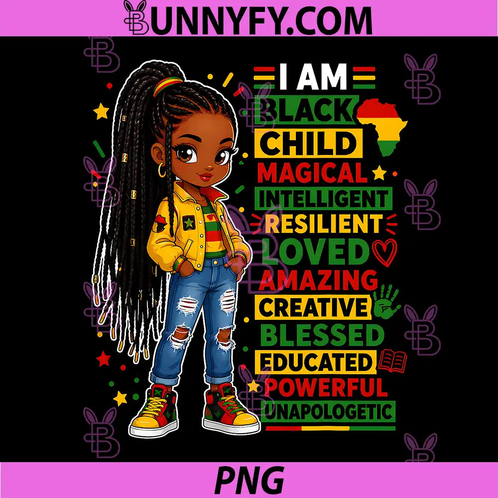 Juneteenth Girls I Am Black PNG, Child African American PNG