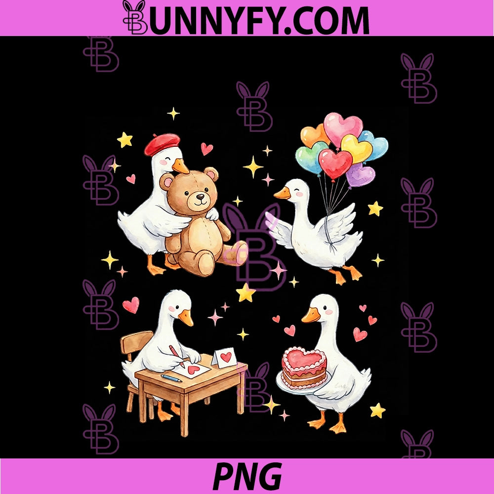 Just A Lovely Goose Coquette Bows PNG, Valentines Day Cute Hearts PNG