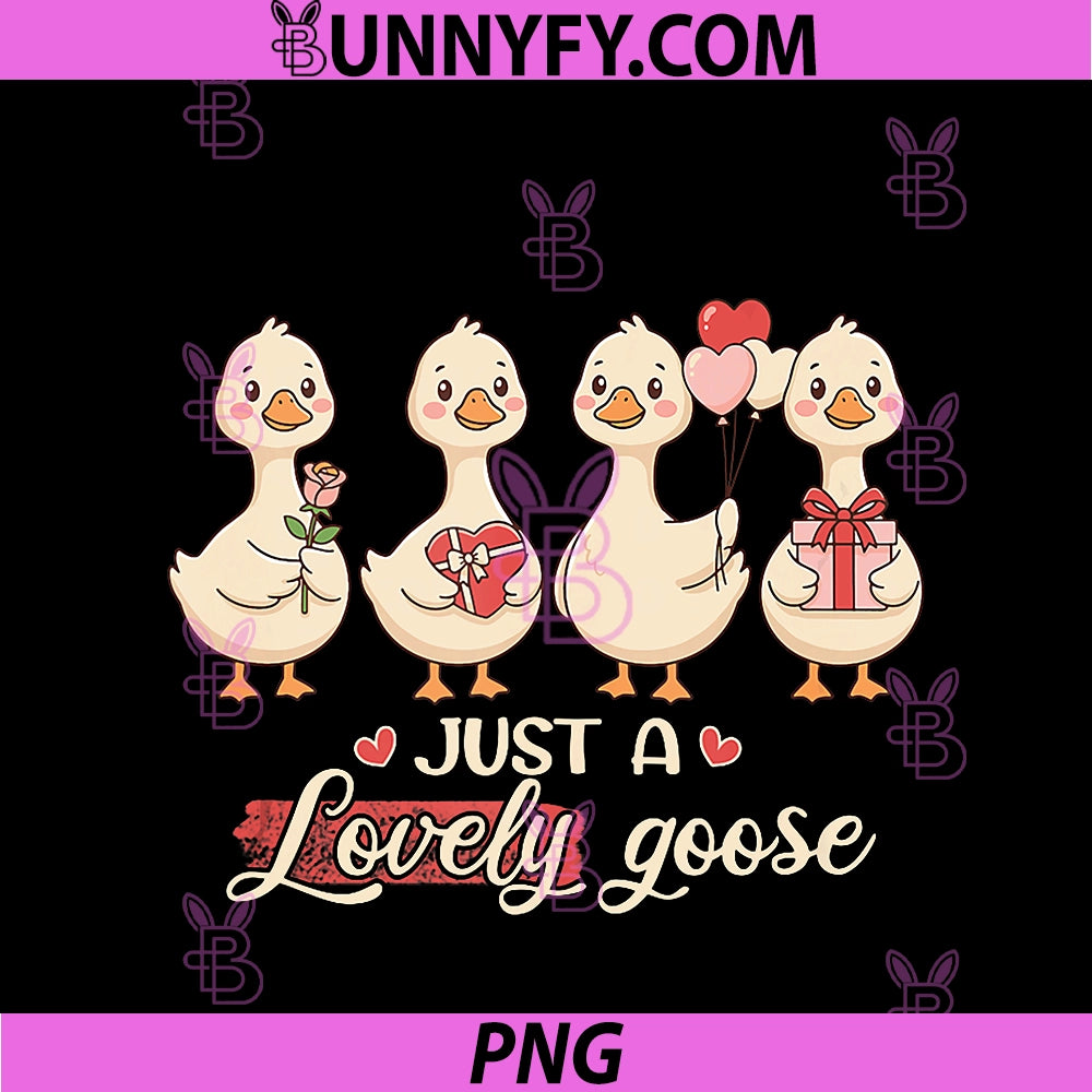 Just A Lovely Goose PNG, Valentine Day Rose Heart Balloon Present PNG