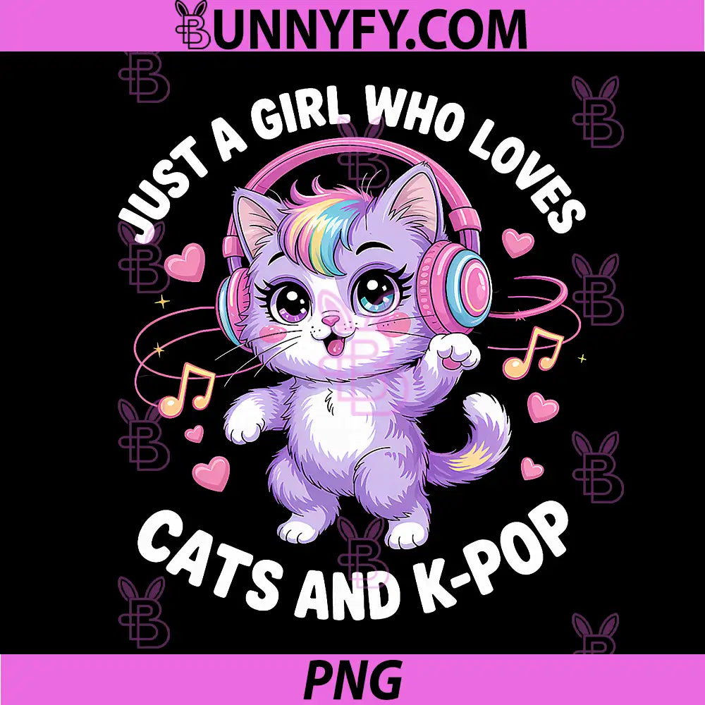 Just A Girl Who Loves Cats and K-Pop PNG, K Pop Kawaii PNG