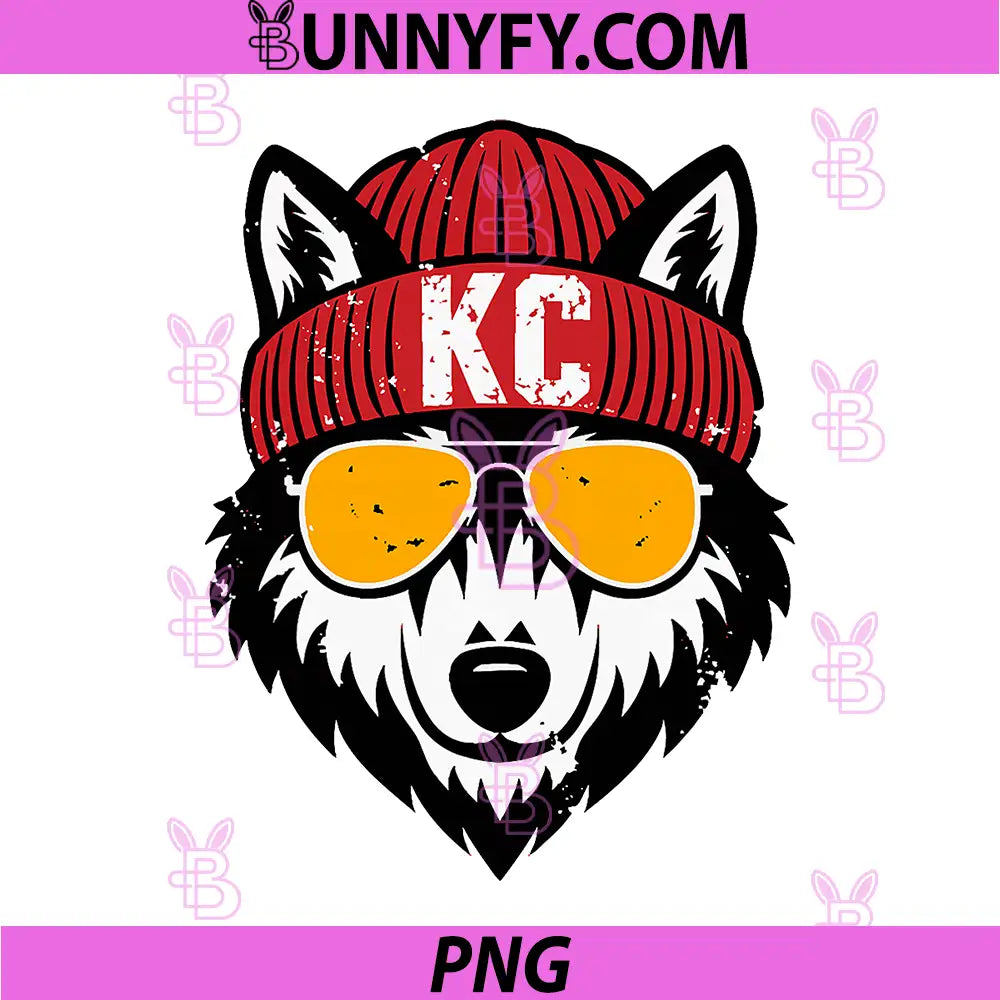 KC Wolf Street Style PNG, Cool Wolf Beanie Glasses PNG
