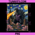 Kaiju Monster Japanese PNG, Catzilla Cat in Van Gogh Starry Night PNG