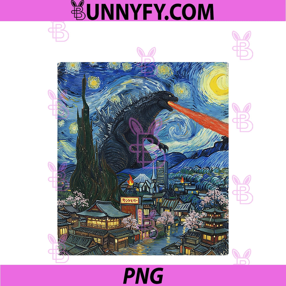 Kaiju Monster Japanese PNG, Vangogh starrynight Vintage PNG