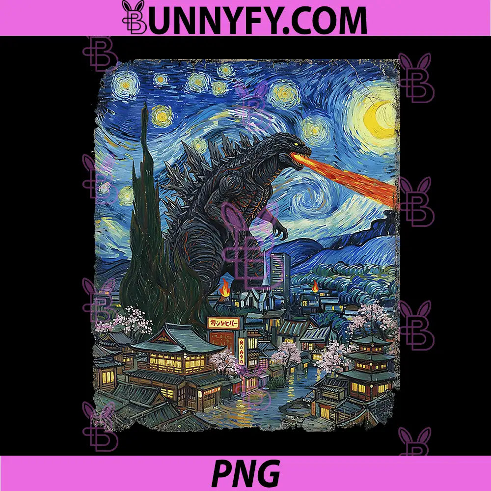 Kaiju Monster Japanese PNG, Vangogh starrynight Vintage PNG
