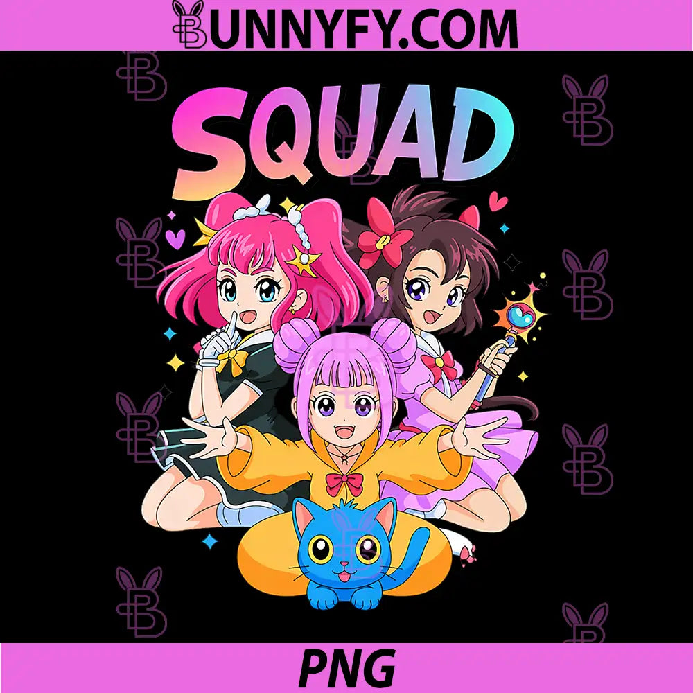 Kawaii Anime Squad PNG, Cute Magical Girls Pastel Art Style PNG