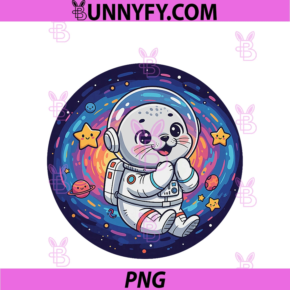 Kawaii Astronaut Seal In Colorful PNG, Galaxy Space PNG