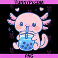 Kawaii Axolotl Drinking Boba Tea PNG, Cute Bubble Tea PNG