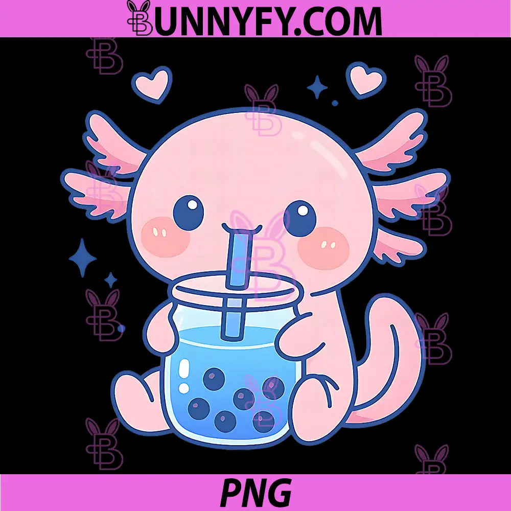 Kawaii Axolotl Drinking Boba Tea PNG, Cute Bubble Tea PNG