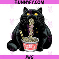Kawaii Black Fat Cat Eating Ramen PNG, Noodles Funny Kitten Meme PNG
