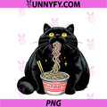 Kawaii Black Fat Cat Eating Ramen Noodles PNG, Funny Kitten Meme PNG