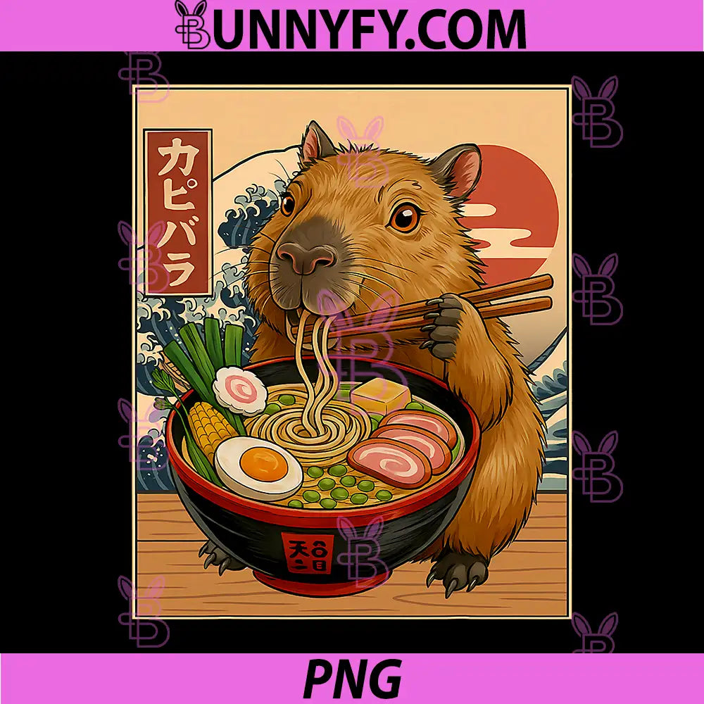 Kawaii Capybara Eating Ramen PNG, Japanese Noodles Anime PNG