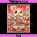 Kawaii Cat with Heart PNG, Noodles Romantic Ramen Art PNG