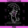 Kawaii Cat With Umbrella In Rain PNG, Cute Cartoon Cat Rainy Day Design PNG