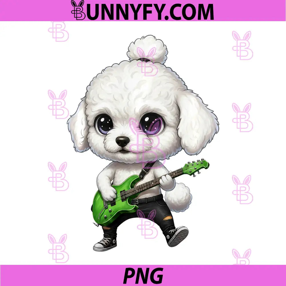 Kawaii Chibi Funny PNG, Poodle Dog Guitarist Rocker PNG