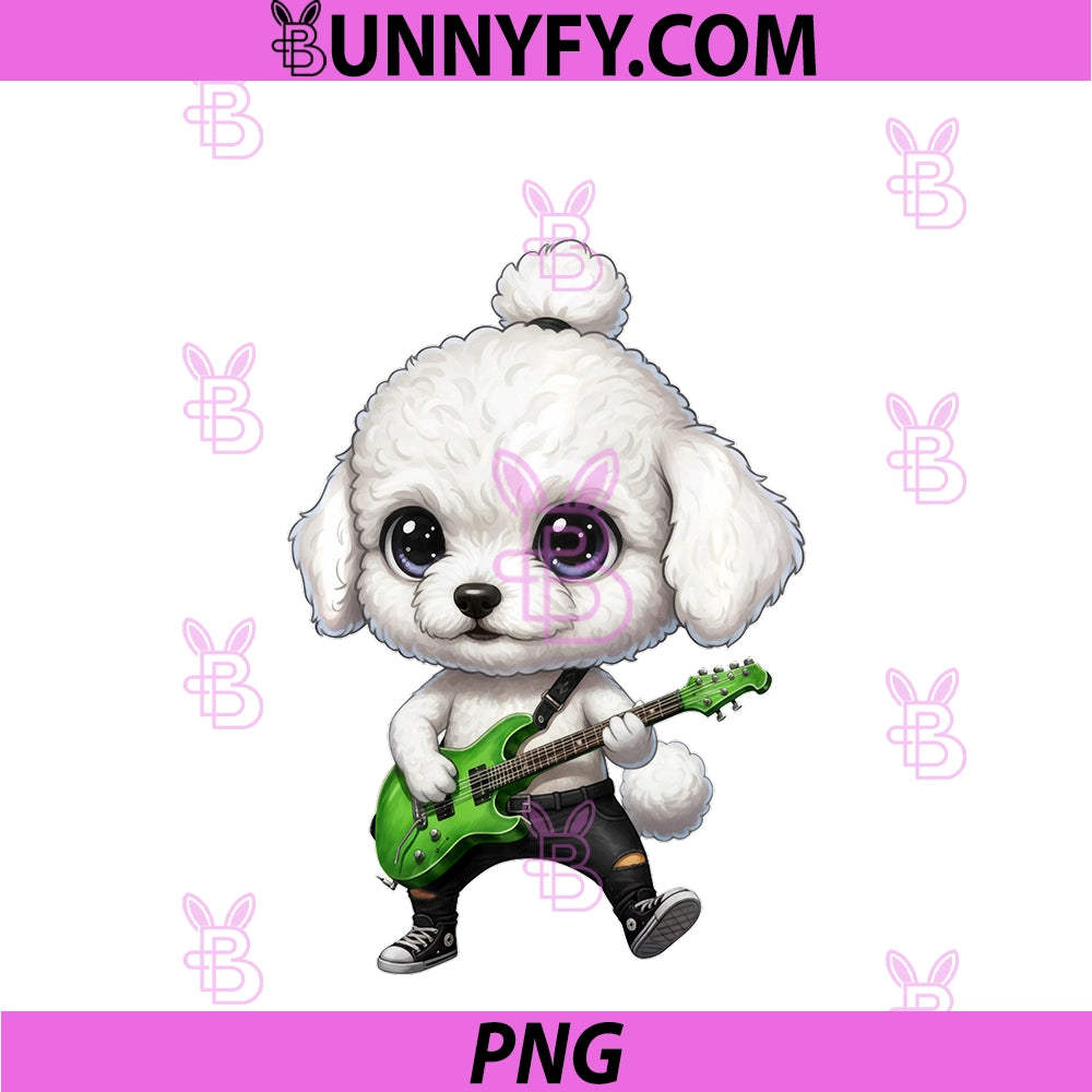 Kawaii Chibi PNG, Funny Poodle Dog Guitarist Rocker PNG