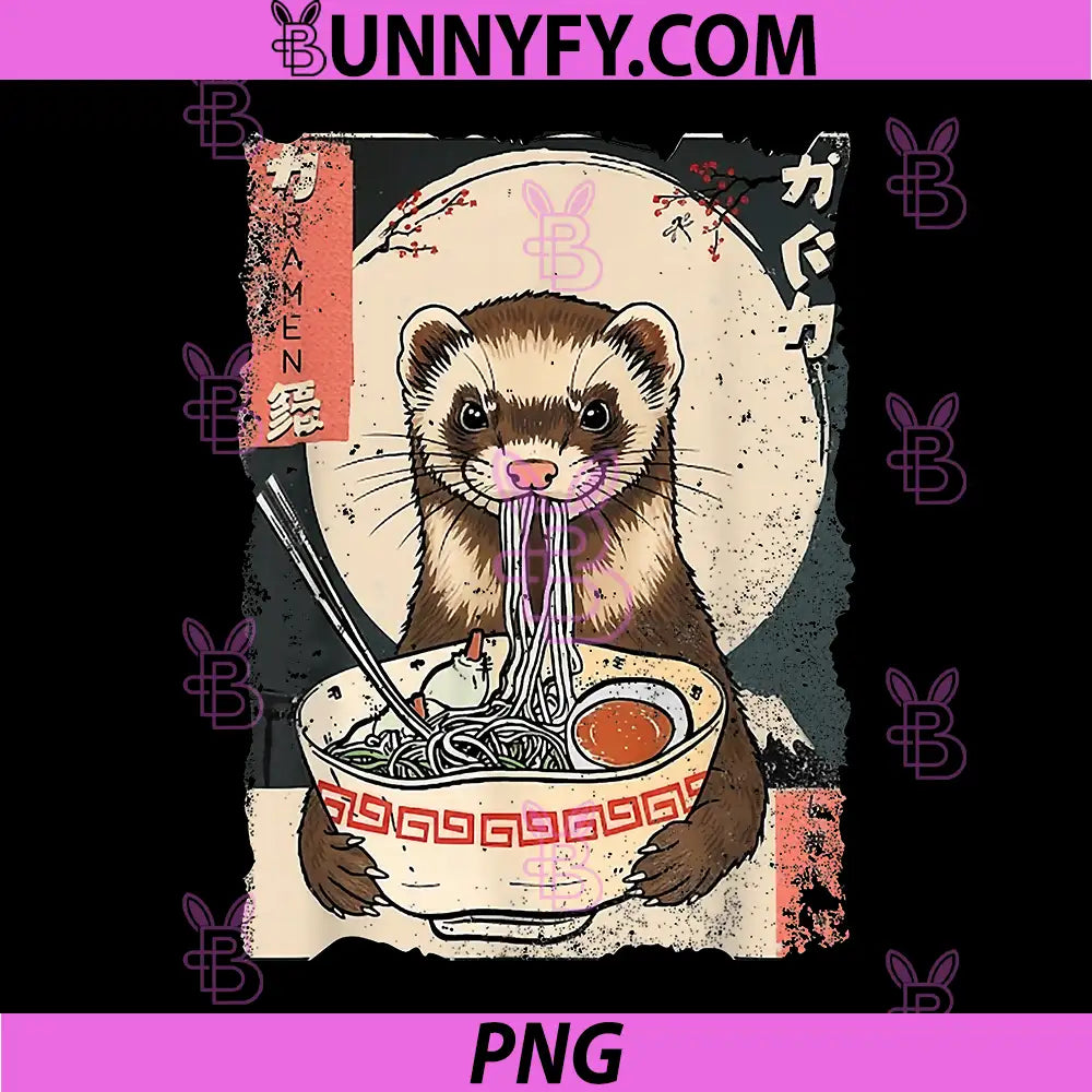 Kawaii Ferret Eating Ramen PNG, Noodles Funny PNG
