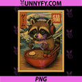 Kawaii Gamer Raccoon Funny PNG, Ramen Retro Japanese Raccoon PNG