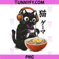 Kawaii Gaming Japanese Cat PNG, Gamer Retro Ramen PNG