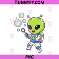 Kawaii Green Alien PNG, Astronaut Blowing Bubbles PNG