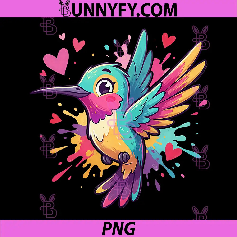 Kawaii Hummingbird with Hearts PNG, Rainbow Colors PNG