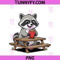 Kawaii Raccoon Eating PNG, Strawberry At Picnic Table PNG