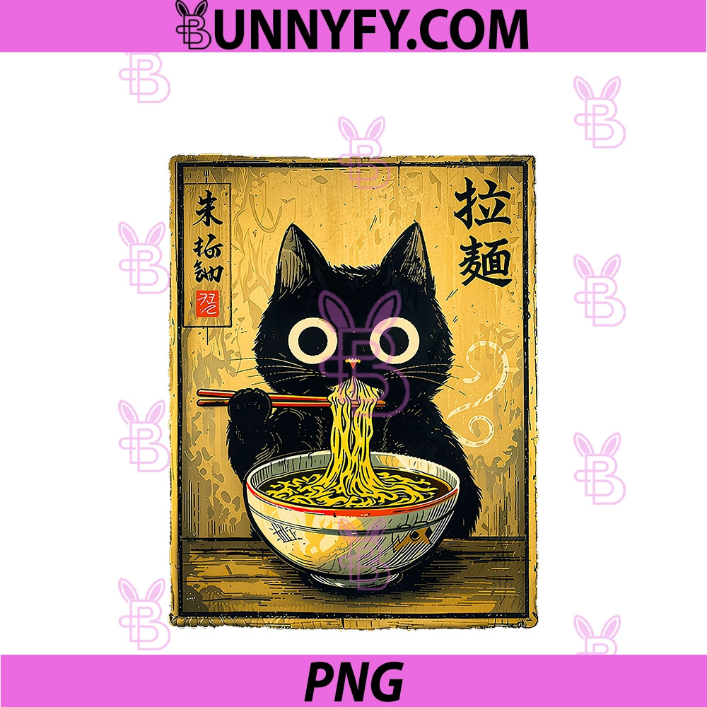 Kawaii Ramen Cat PNG, Vintage Japanese Retro PNG