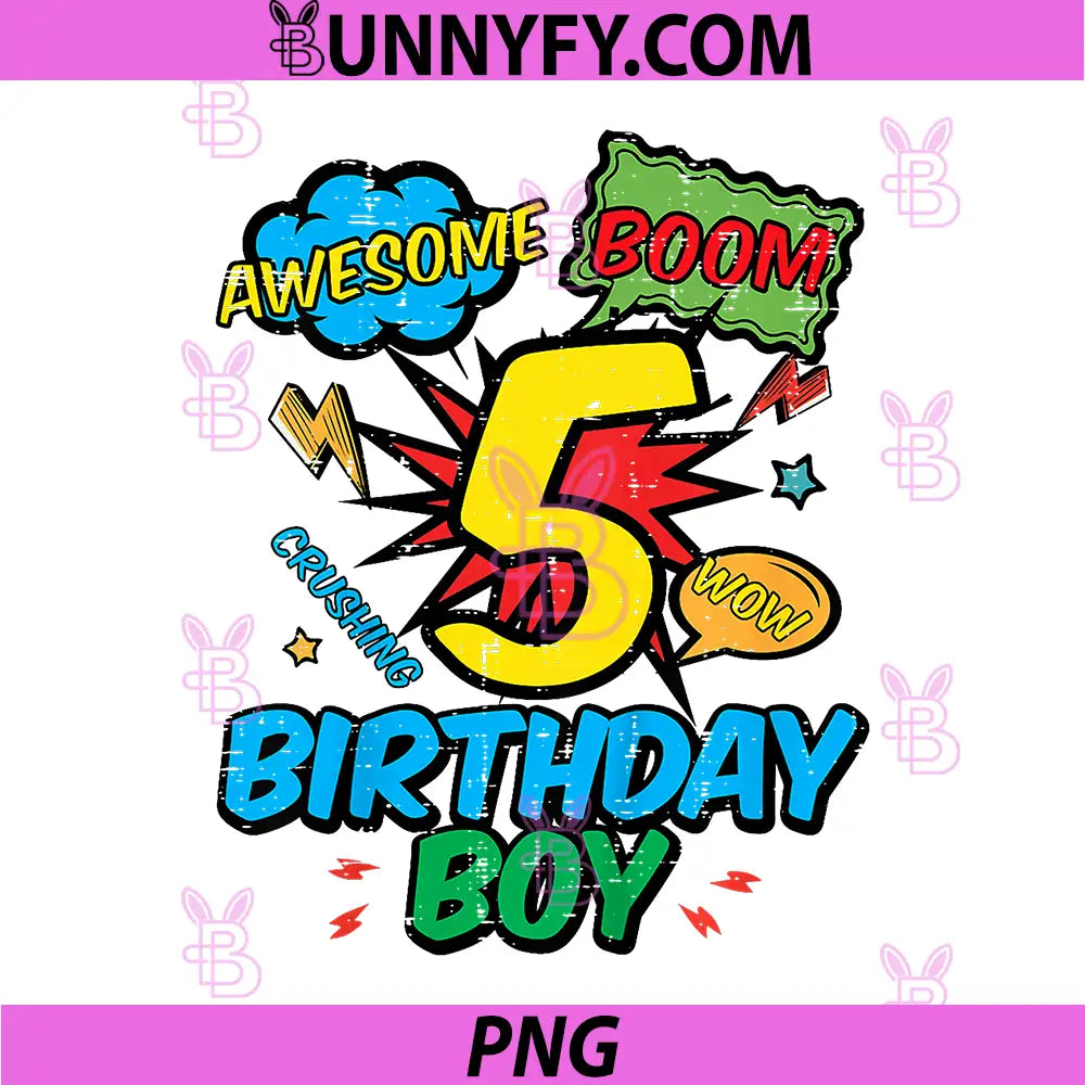 5 Birthday Boy PNG, Comic Cool 5th Bday Superhero Party PNG