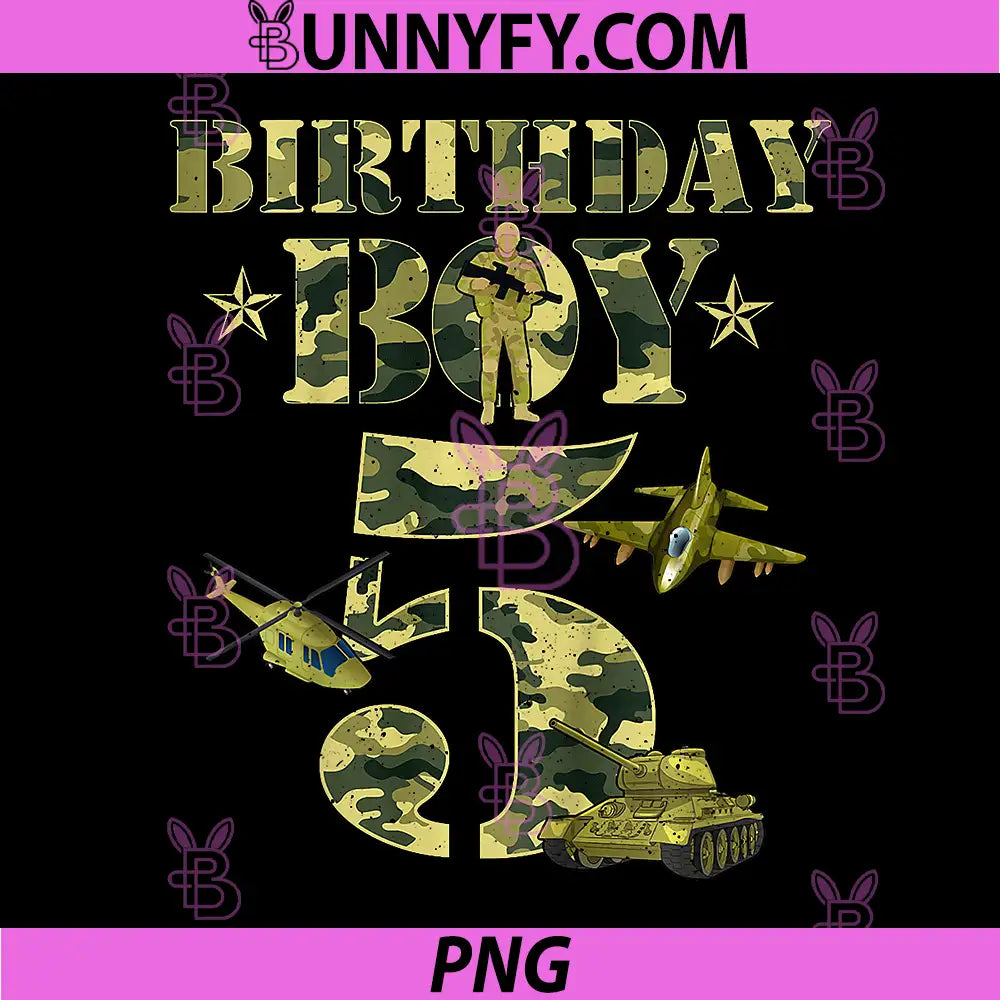 5th Birthday Military Themed Camo PNG, 5 Yrs Old Soldier PNG