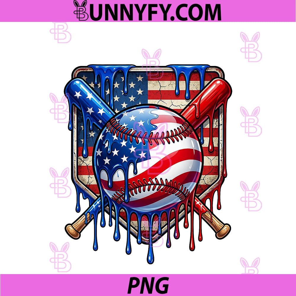 Kids Baseball Drip American Flag PNG, 4th Of July PNG