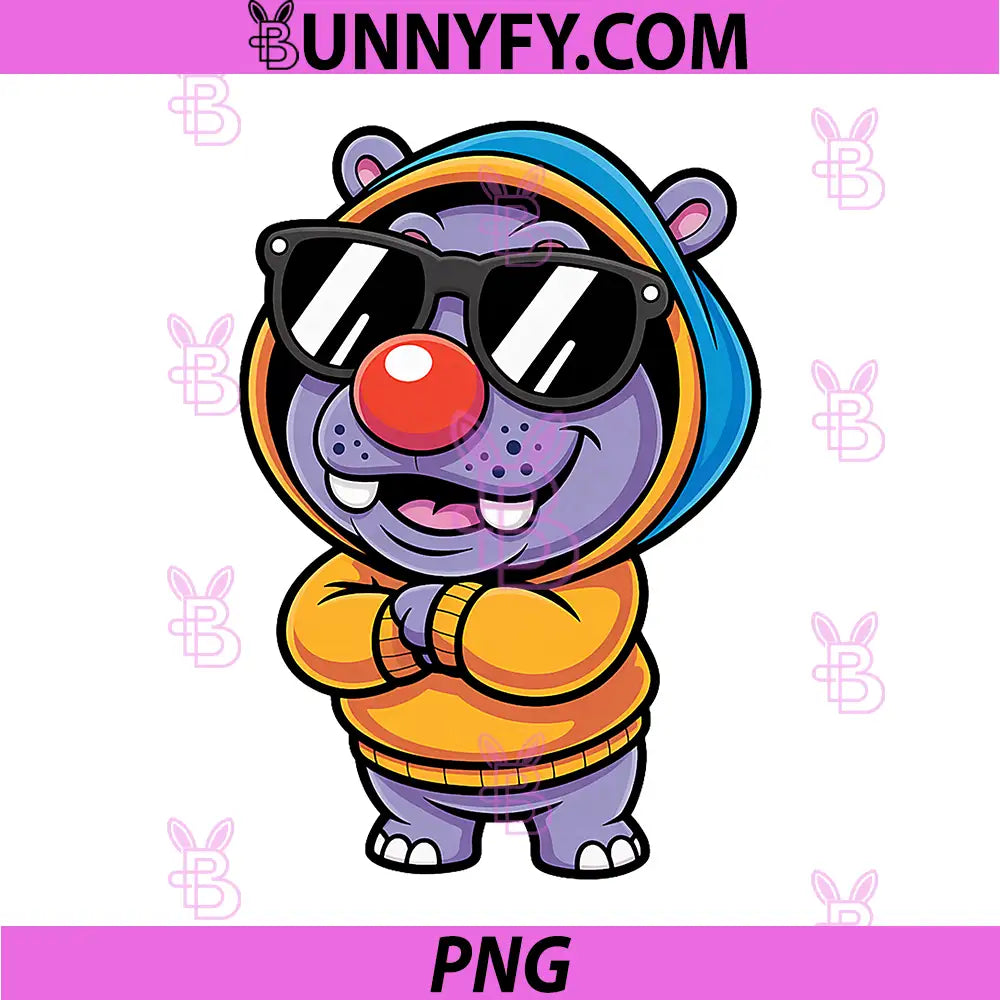 Hippopotamus Red Nose PNG, Funny Hippo Sunglasses PNG
