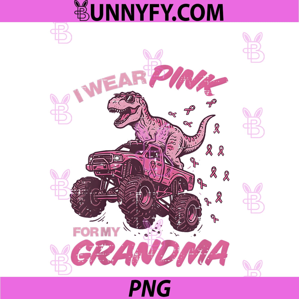 Kids I Wear Pink For My Grandma PNG, Dino Breast Cancer Awareness Boys PNG