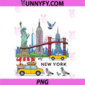 Kids NYC Souvenir New York City PNG, USA Icons Yellow Taxi Pigeon PNG