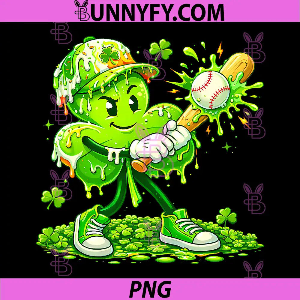 St Patricks Day Baseball PNG, Drip Ice Cream Shamrock PNG