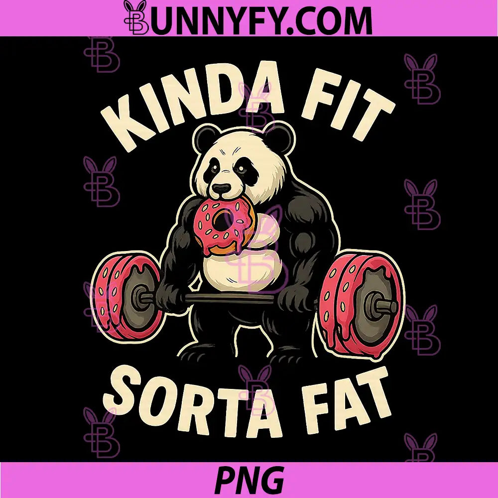 Kinda Fit Sorta Fat PNG, Funny Gym Panda Weightlifting Dunat PNG